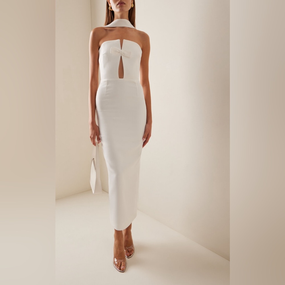 The New Arrivals Ilkyaz Ozel Holly in Temple Tie-Neck Crepe Midi Dress